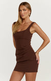 Stormi Mini Dress Balconette Shaping Fitted Dress in Chocolate