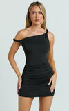 Drew Mini Dress Off Shoulder Twist Bodycon Mini Dress in Black