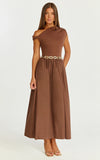 Jhamie Midi Dress One Shoulder Contrast Skirt Dress in Chocolate