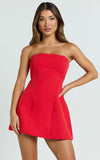 Catharine Mini Dress Strapless A Line Dress in Red