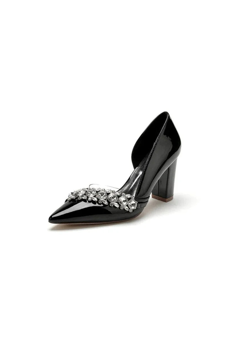 Black High Heels with Crystal Embellishments