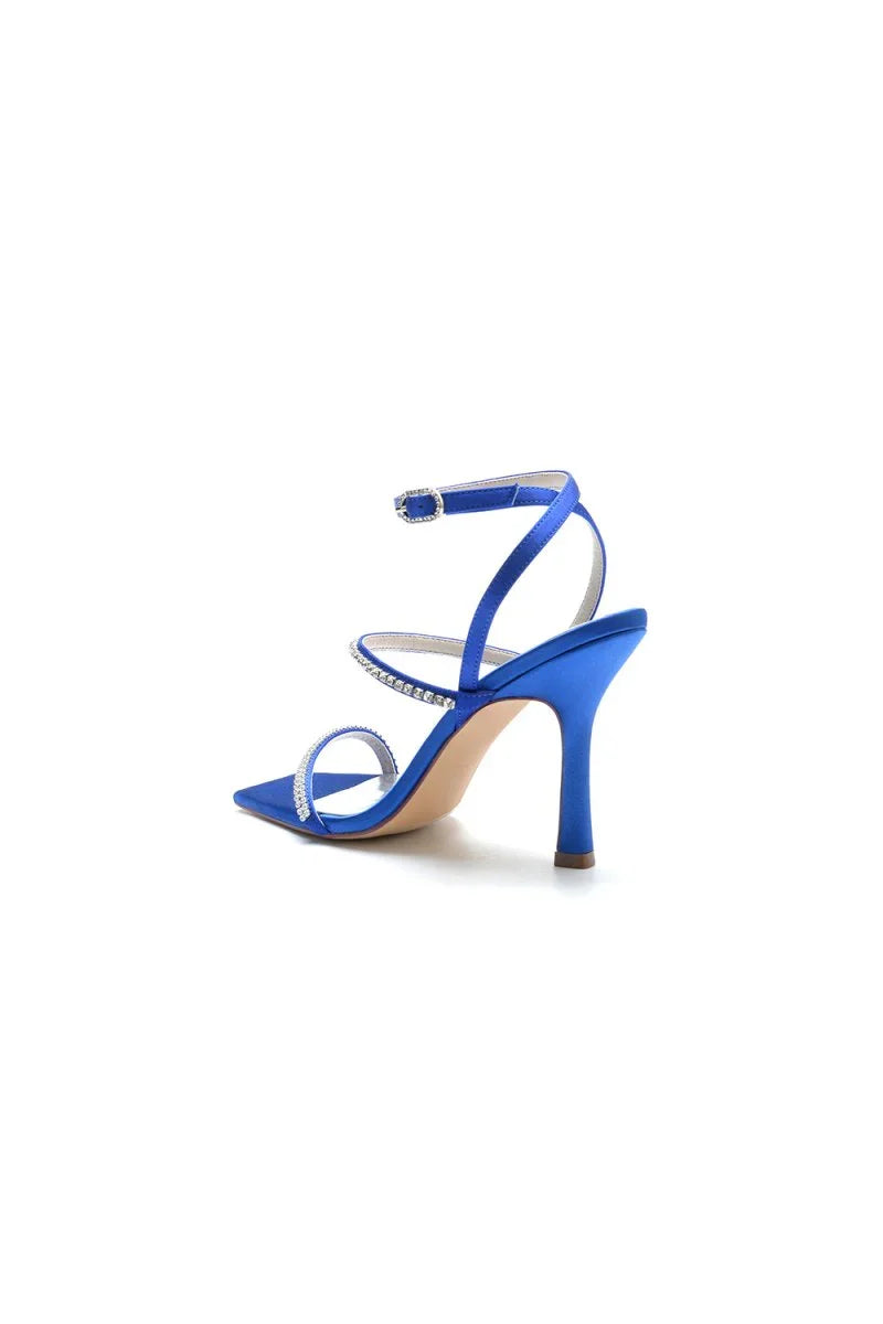 Crystal Cross Straps Square Open Toe Chunky Heels