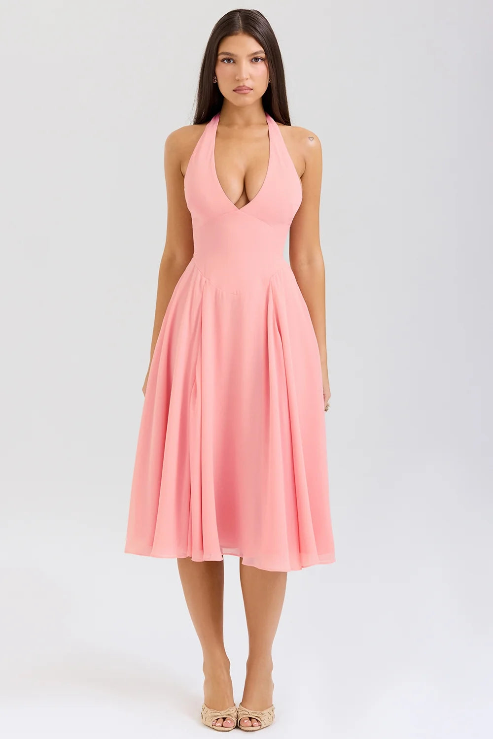 peach georgette halter sundress