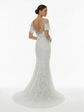 Mermaid Scoop Illusion Neck Floral Wedding Dress