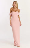 Karina Maxi Dress Off Shoulder Corset Bodice Lace Up Back Dress in Pink