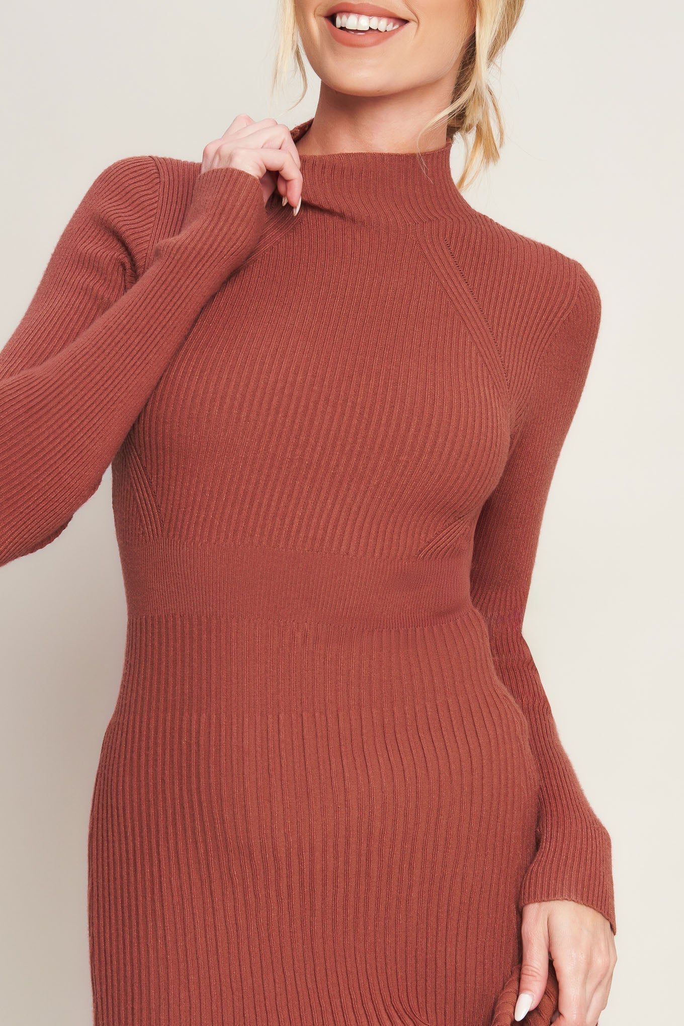STOLEN KISSES RUST LONG SLEEVE SWEATER DRESS