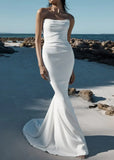 Mermaid Satin Sleeveless Wedding Dress With Sweep Train