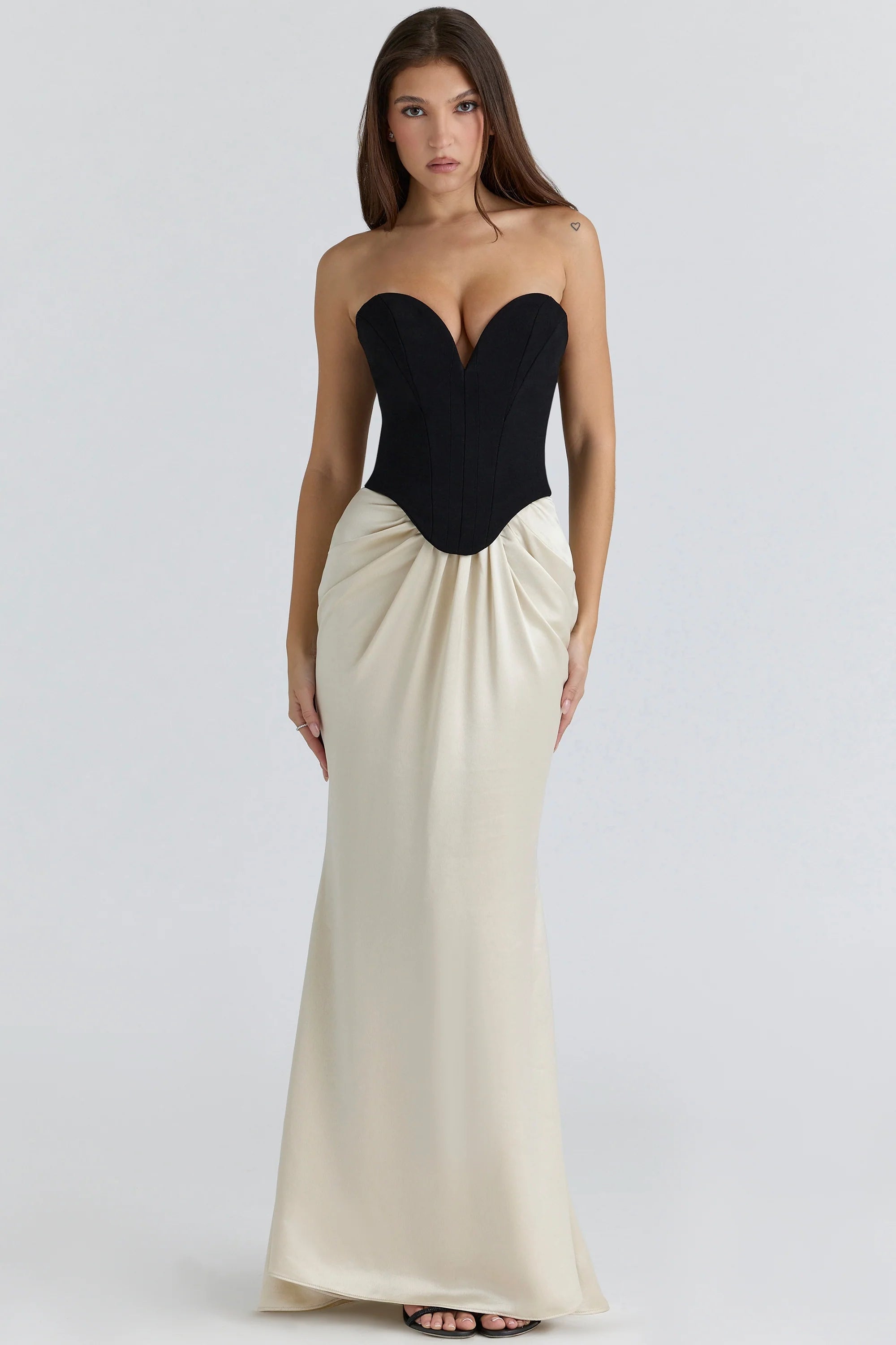 black champagne corset maxi gown