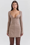 brown puppytooth check plunge mini dress sale