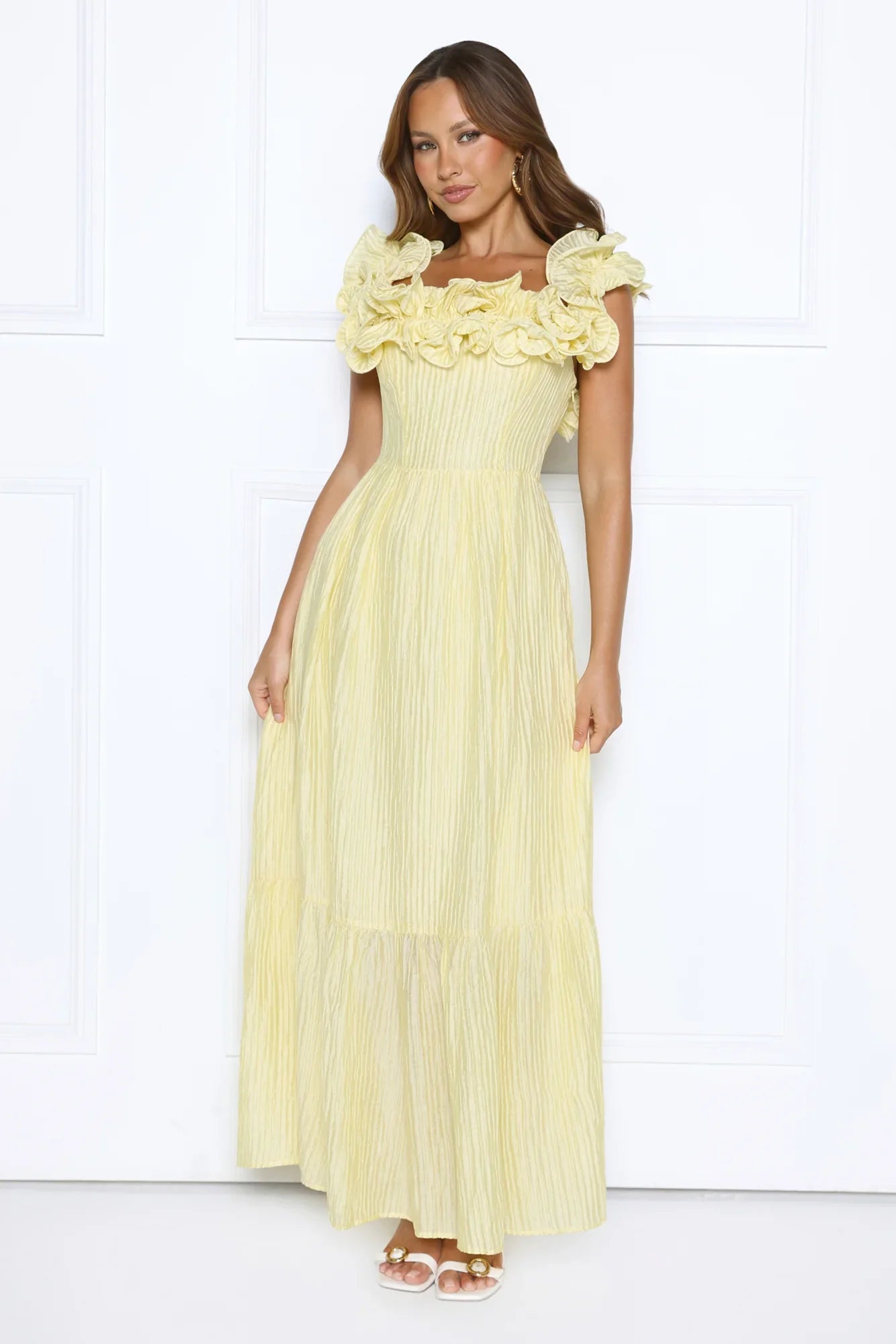 Magnetic Energy Off Shoulder Maxi Dress Yellow