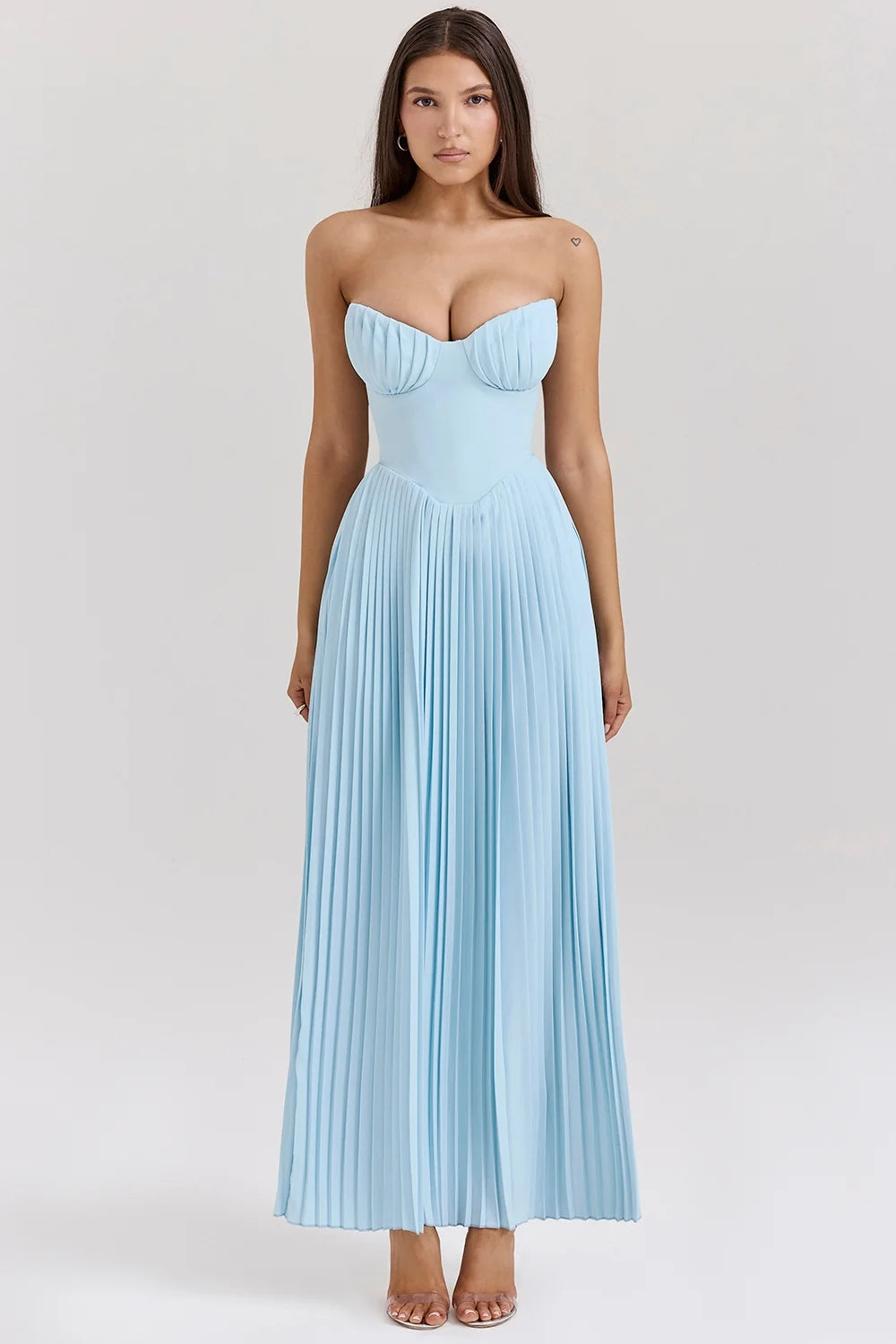 ocean blue pleated maxi dress