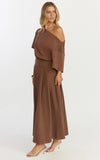 Tami Midi Dress Off Shoulder Dress in Chocolate