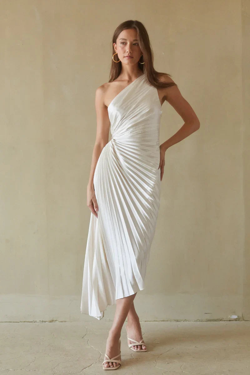 Zora One Shoulder Pleated Midi Dress