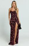 Violeta Maxi Dress Corset Front Burnout Dress in Wine