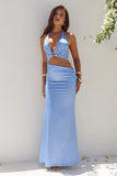 LUMIA HALTER CUTOUT MAXI DRESS PERIWINKLE LEMON POLKA