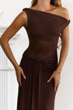 Sleek Off Shoulder Sheer Maxi Dress Chocolate