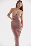 soft pink velvet midi dress
