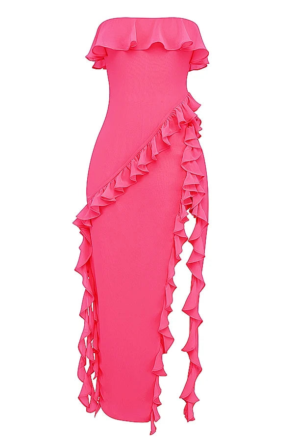 fuchsia ruffle maxi dress