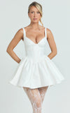 Charlee Mini Dress Plunge Fit And Flare Dress in Ivory