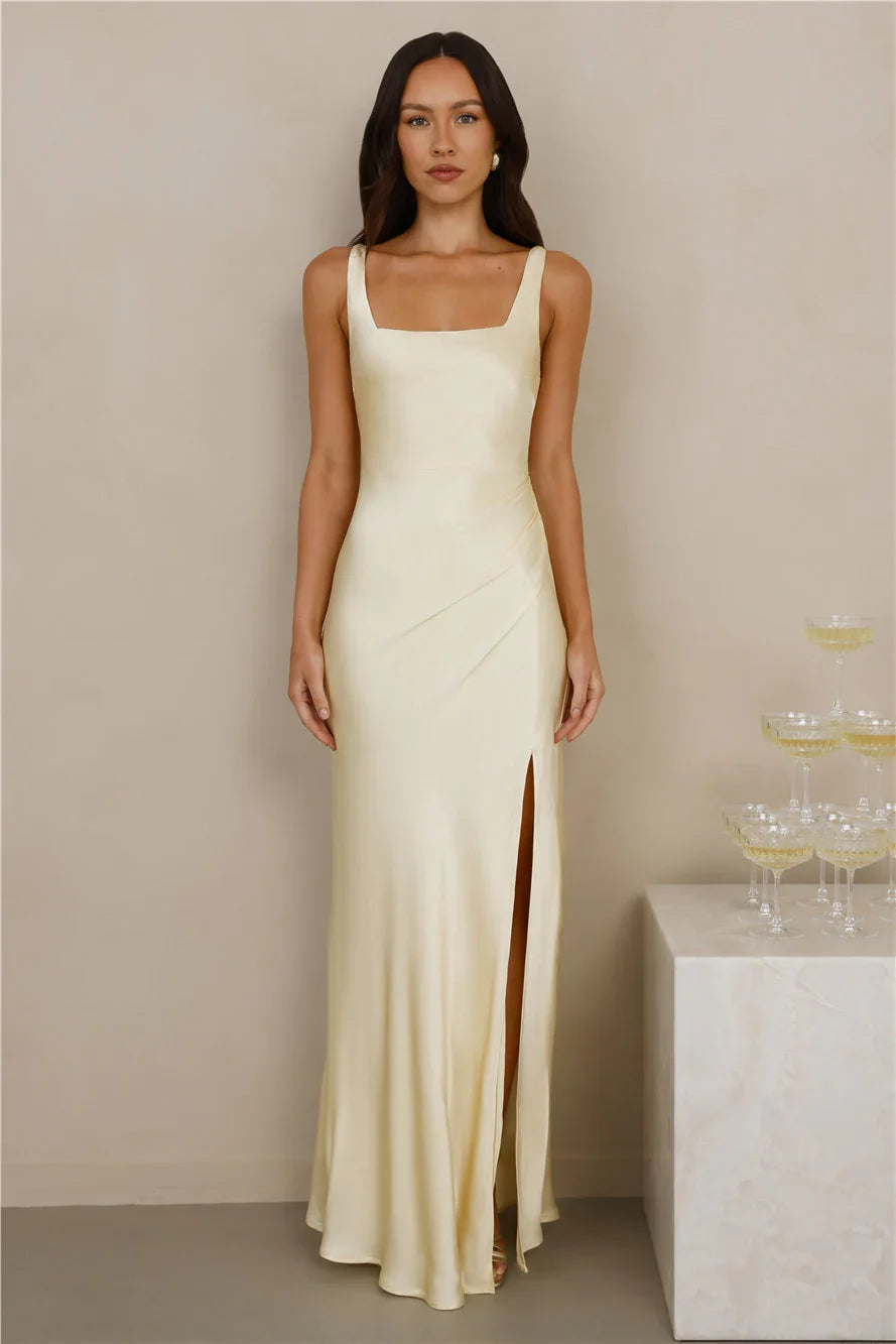 The Evelina Satin Maxi Dress Yellow