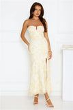 Gatsby Glow Strapless Mesh Maxi Dress Yellow