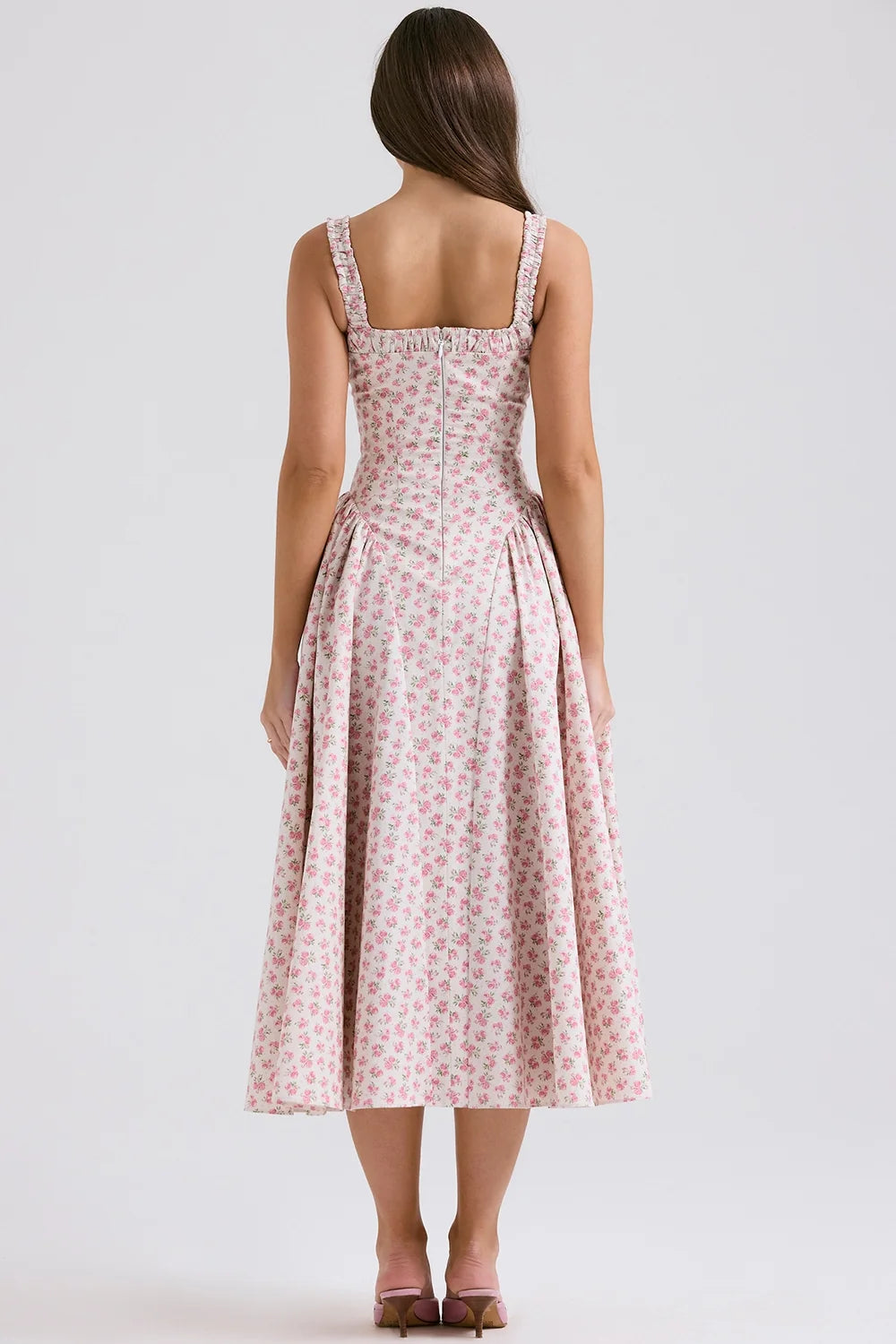 white rosebud print cotton midi sundress