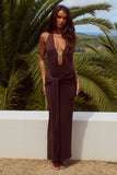 AYELLA DEEP V KNIT MAXI DRESS CHOCOLATE