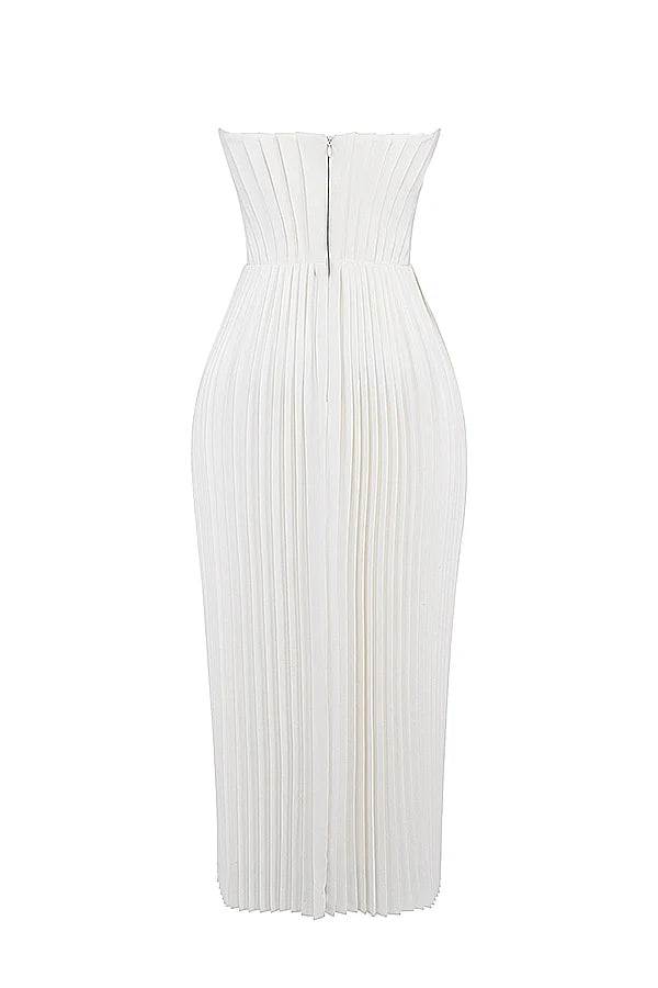 ivory pleated maxi dress
