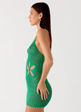 Havana Haze Crochet Mini Dress Emerald Green