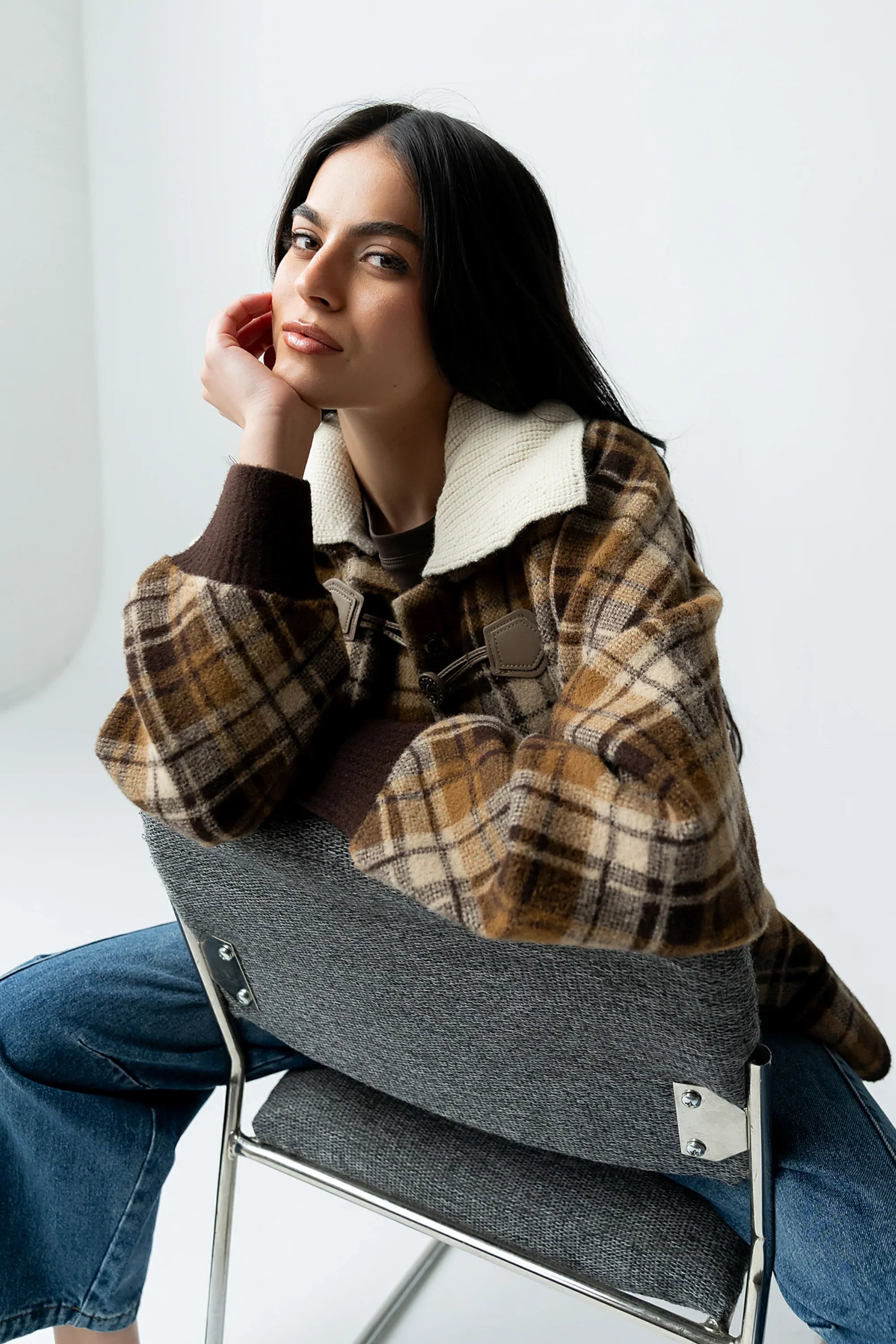 Gigi Plaid Jacket in Taupe