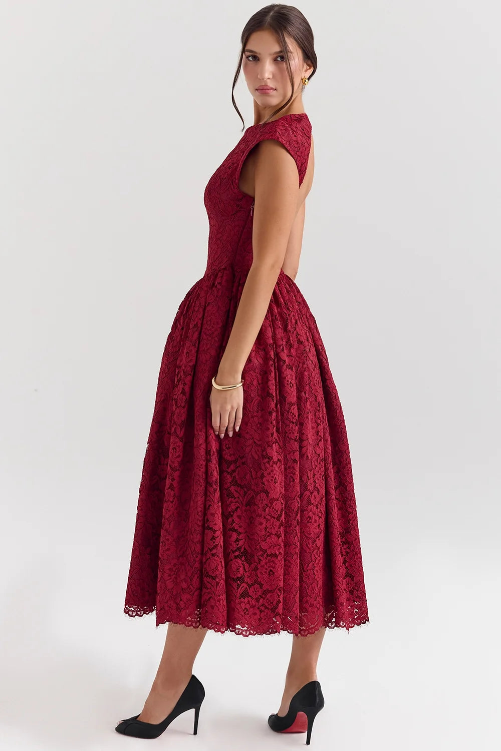 berry lace backless midi dress sale