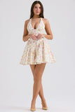 ivory meadow print cotton halter mini dress