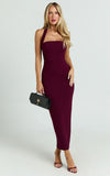 Salome Midi Dress Halter Neck Column Dress in Wine