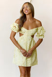 Love That Lasts Off Shoulder Embroidered Mini Dress Yellow