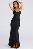 black hand beaded embellished satin maxi dress limited edition