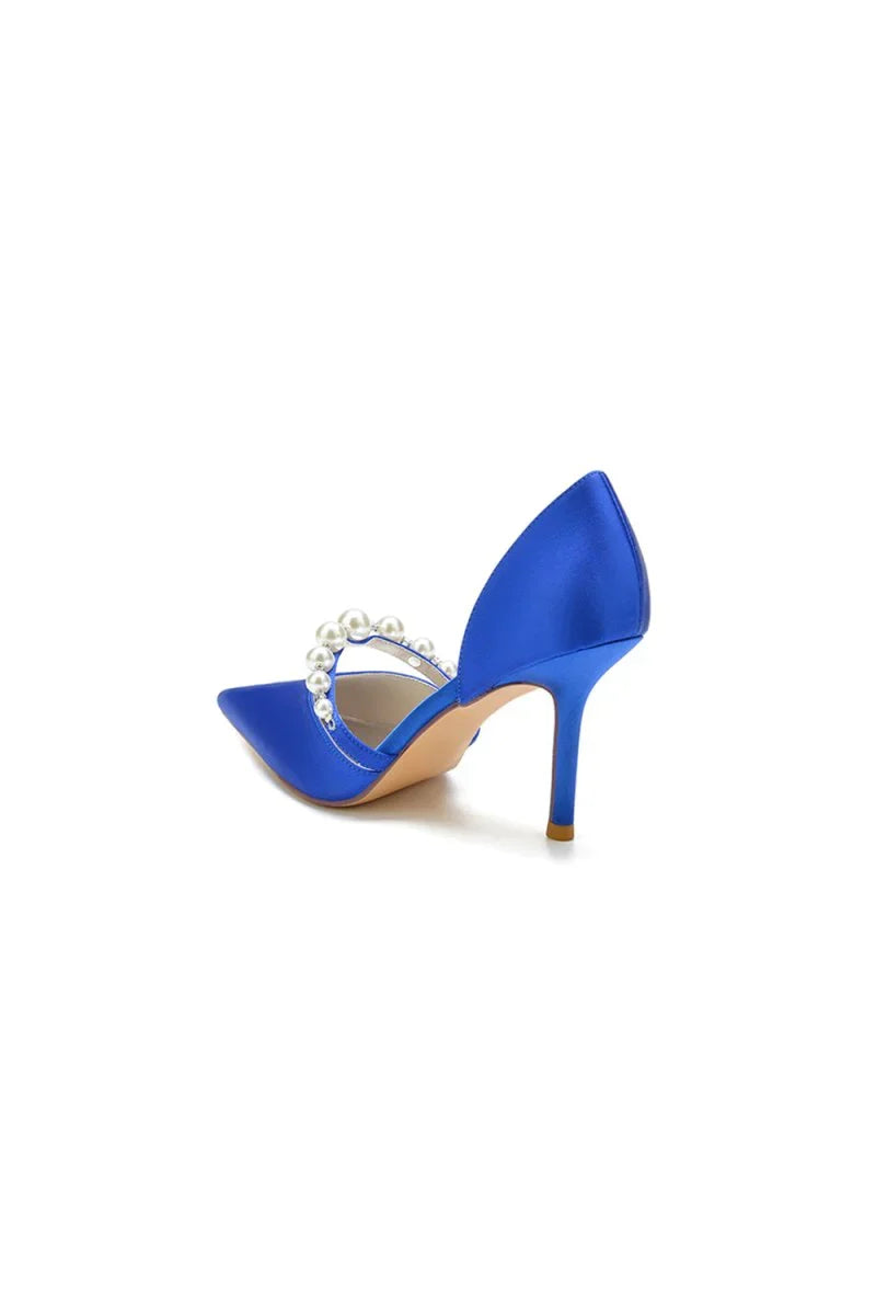 Party Pearl Strap Pointed Toe Satin High Heels