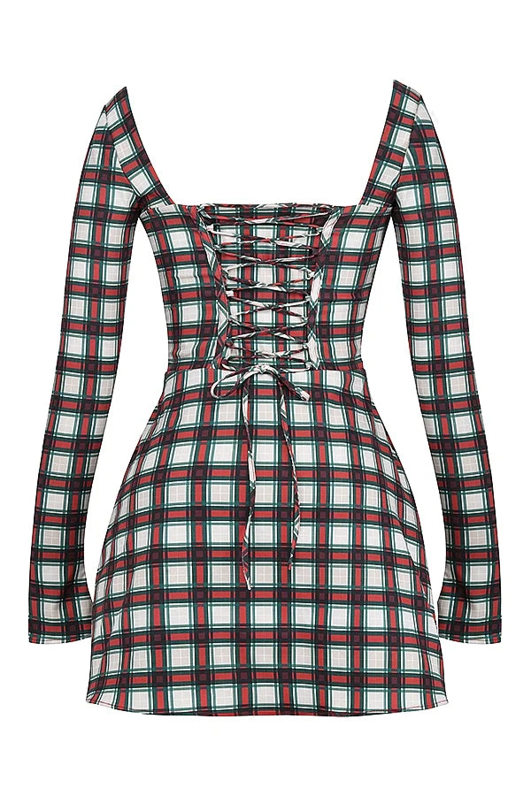 red tartan corset mini dress