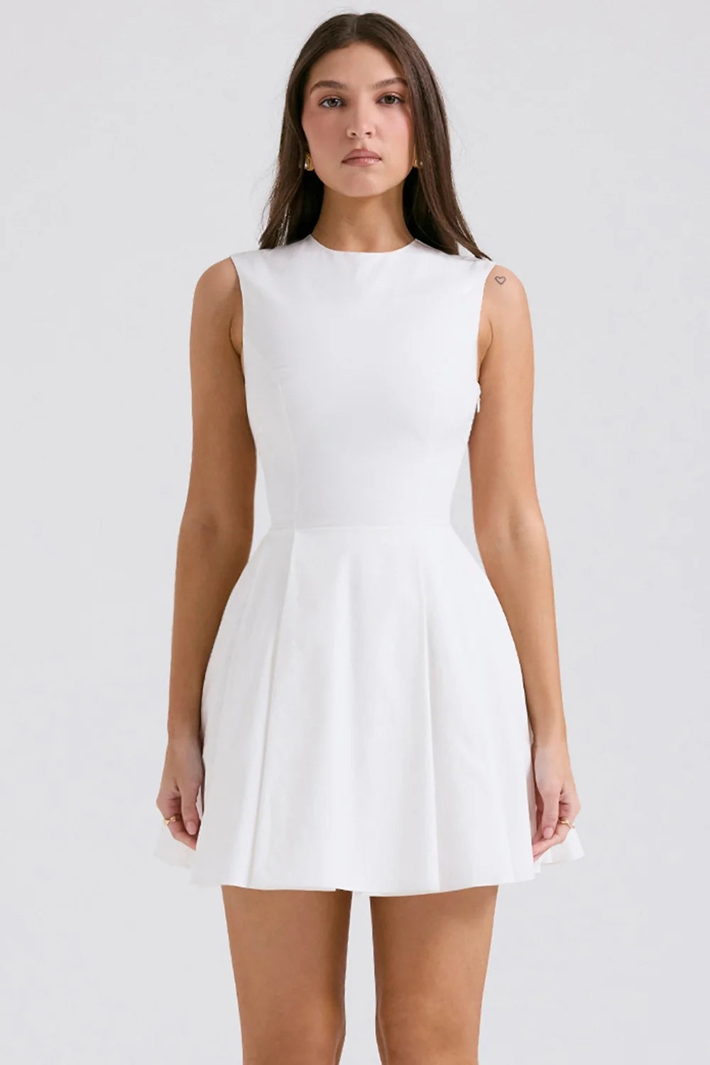 white pleated cotton mini dress