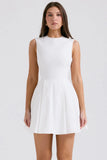 white pleated cotton mini dress