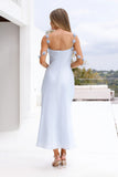 Silk Shadows Satin Midi Dress Blue