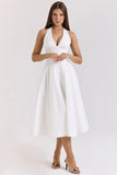 white stretch cotton halter midi sundress