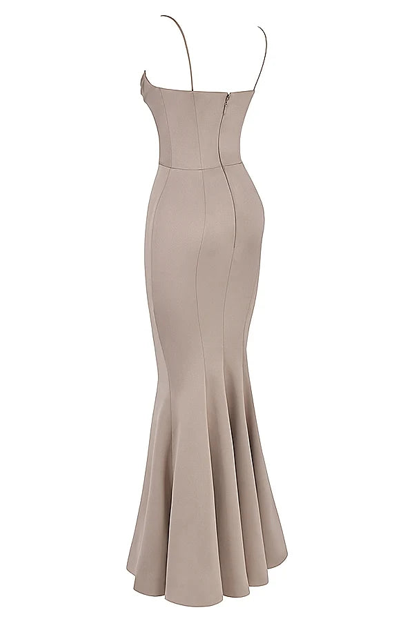 mushroom satin fishtail gown