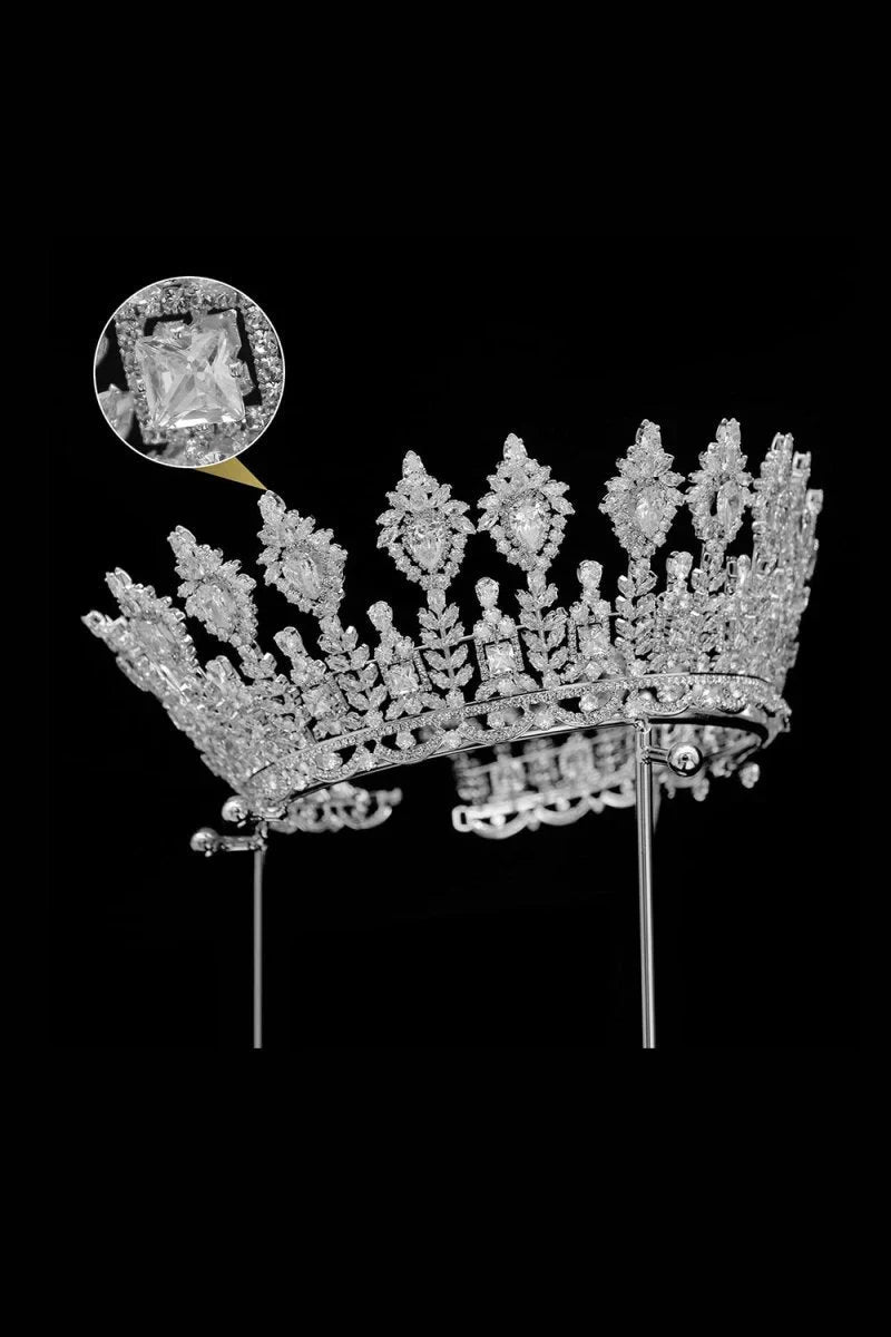 Silver Large 5A Cubic Zirconia Round Tiara