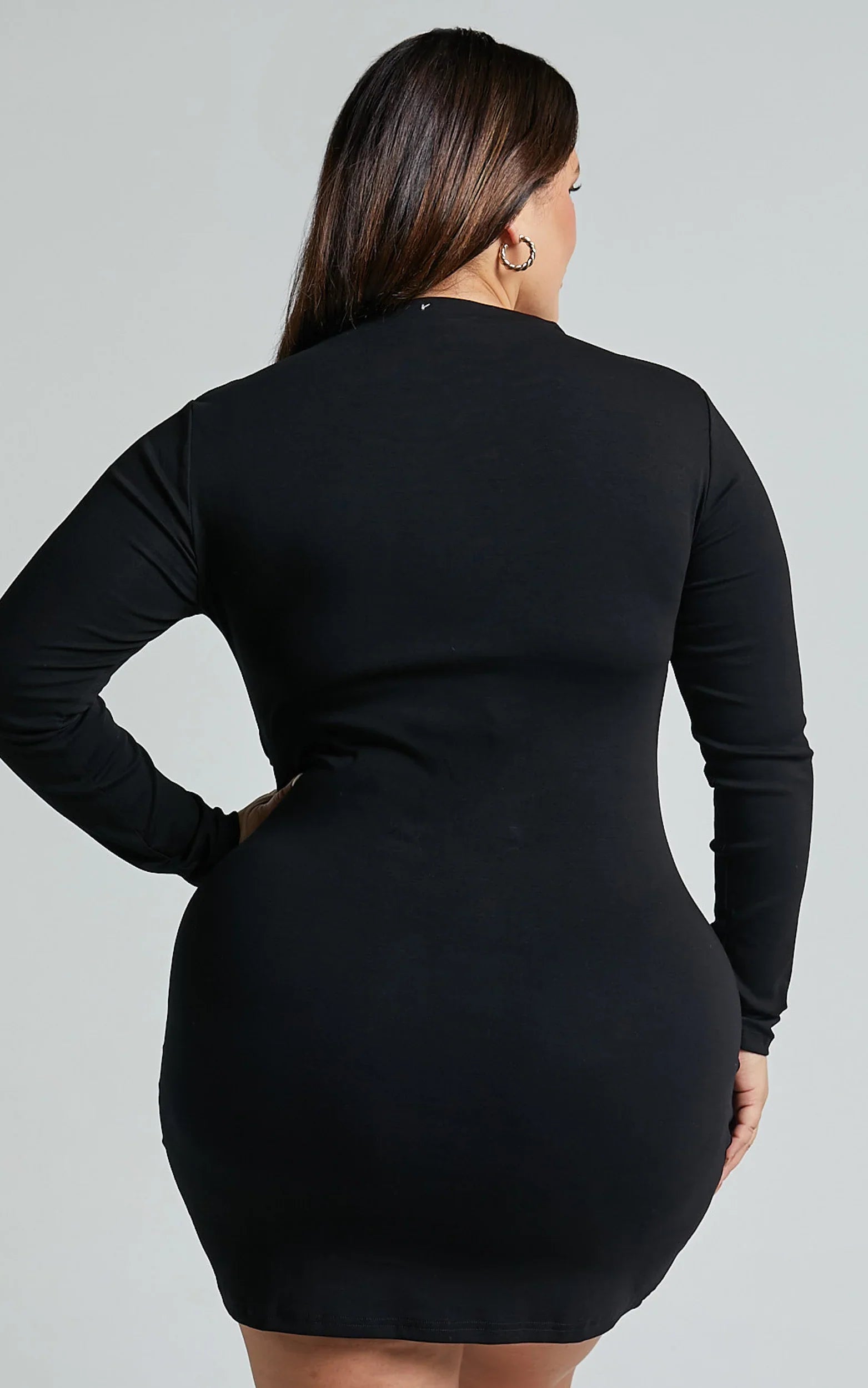 Marleen Mini Dress Wrap Front Long Sleeve Bodycon Dress in Black