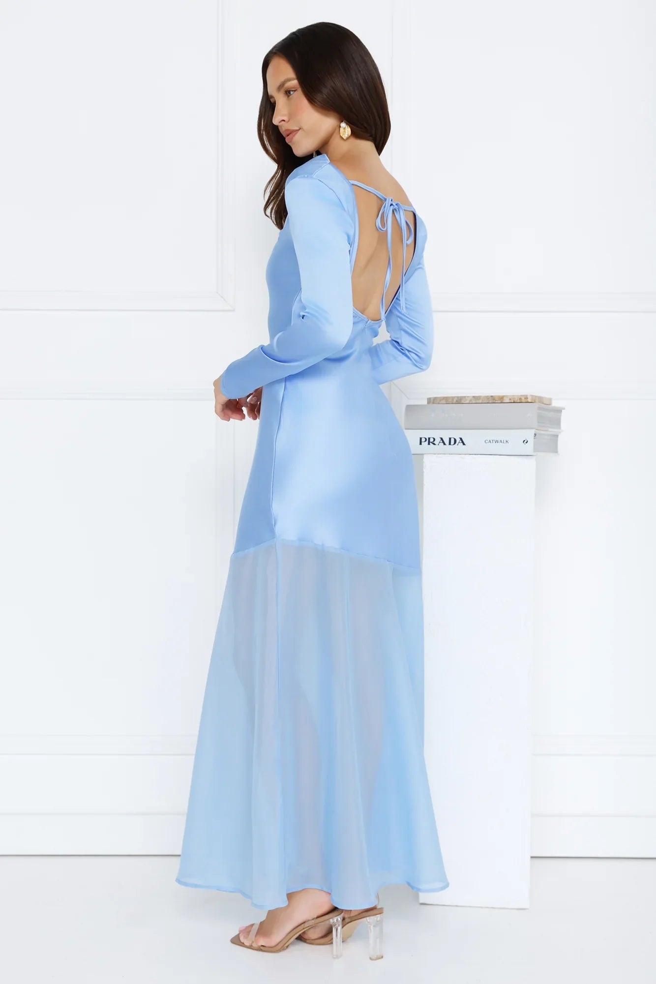 Exquisite Luxury Satin Long Sleeve Maxi Dress Blue