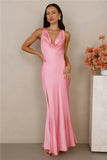 The Loretta Cowl Satin Maxi Dress Candy