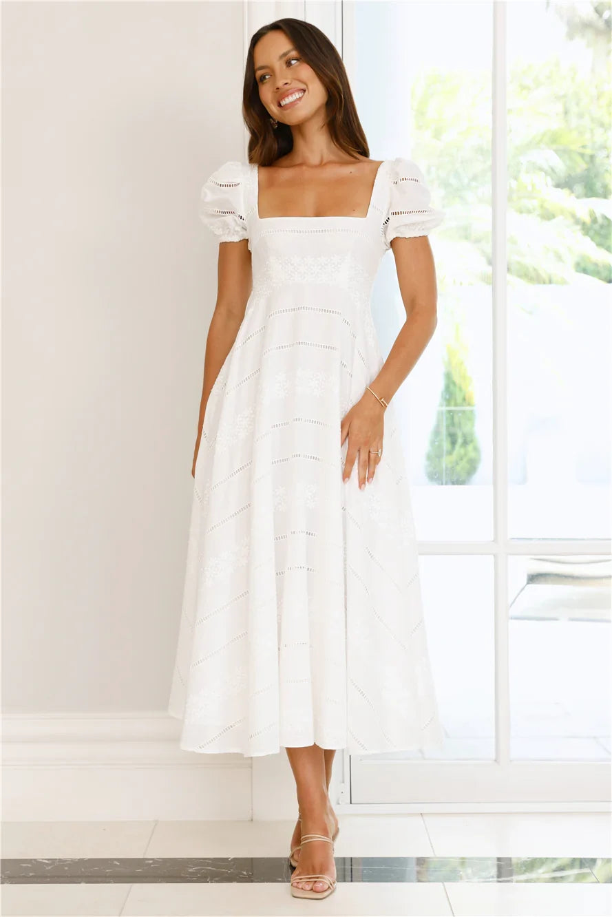 Honeysuckle Haven Maxi Dress White