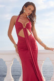 FLORA CUT OUT HALTER MAXI DRESS CHERRY