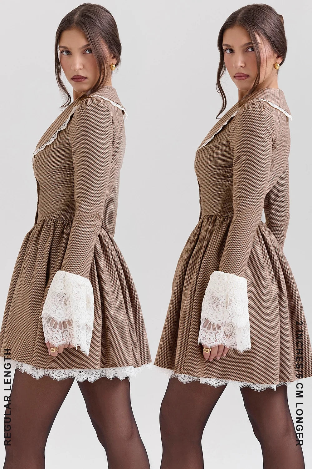 brown puppytooth check mini dress sale