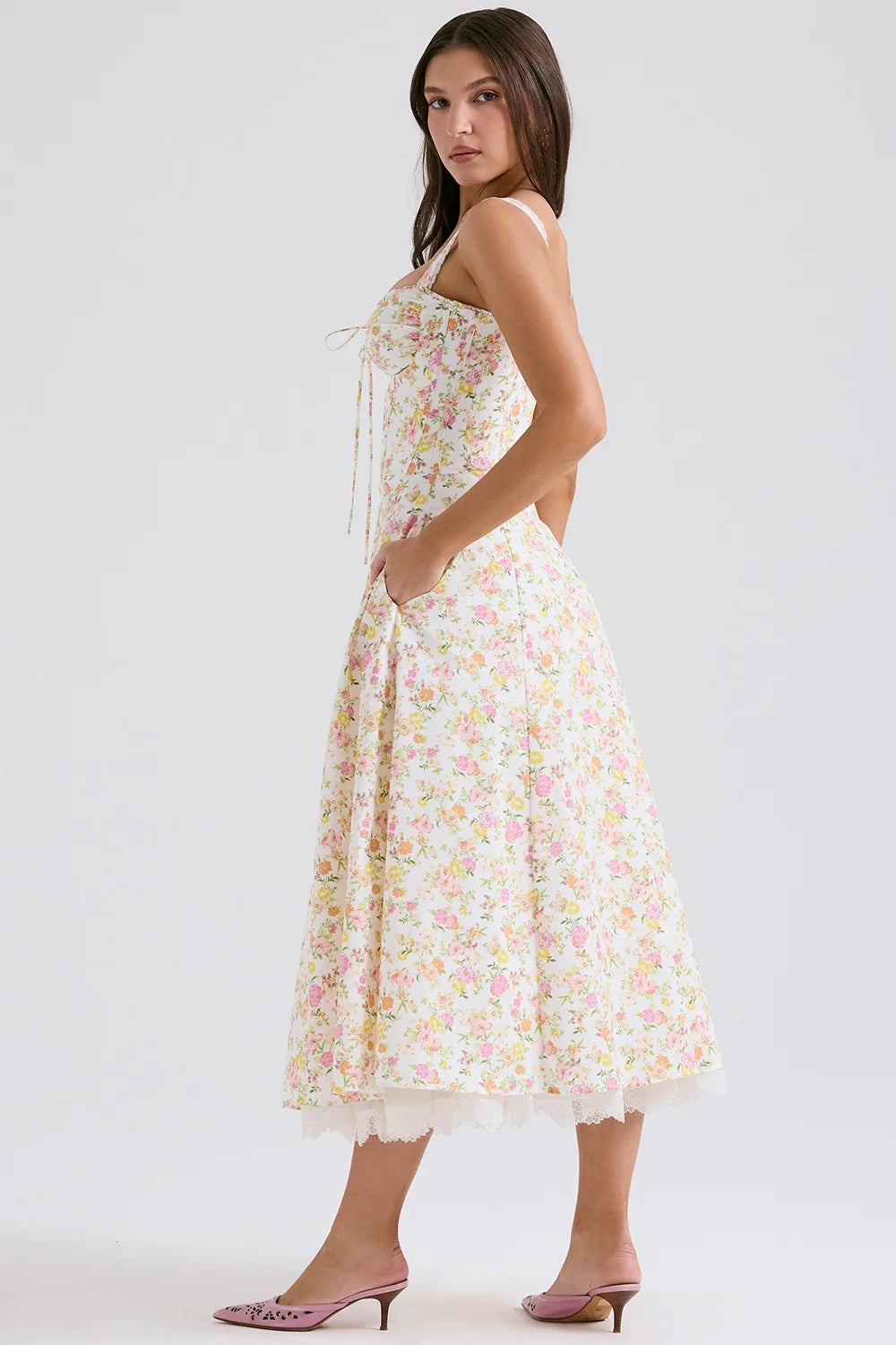 ivory meadow print cotton bustier sundress